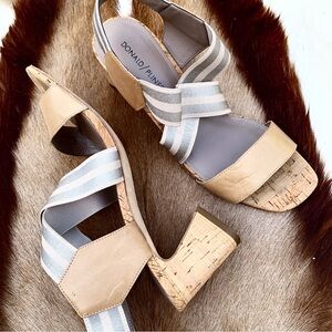DONAL J. PLINER cork sandals heels open mixed leather canvas size 8M